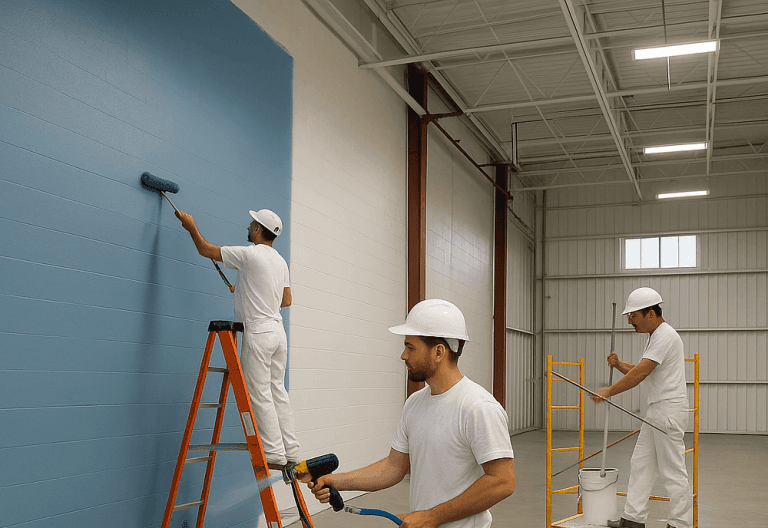 Cabinet and specialty painting - painters working on cabinets and walls in workshop